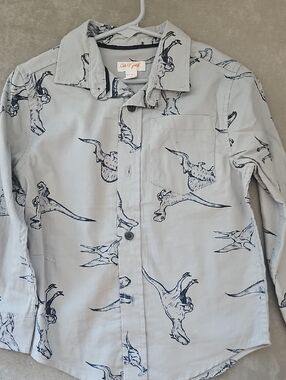 Cat & Jack Boys Light Blue Dinosaur Button-Up Shirt Size XS 4/5